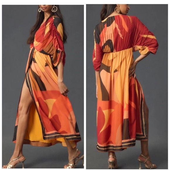 Farm Rio Short Sleeve Wrap Front Maxi Dress Orange Brown Womens Large Petite - Picture 16 of 16